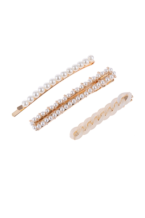 S17-8-5-HDH3159-3 PIECE ACRYLIC PEARL HAIR PIN /6SETS