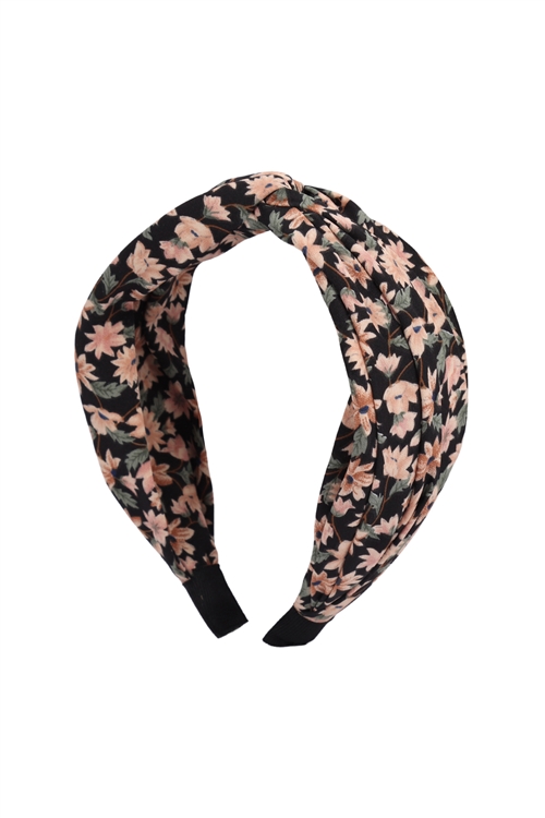 S29-1-3-HDH3252BK-KNOTTED FLORAL FABRIC COATED HEAD BAND-BLACK/6PCS (NOW $1.00 ONLY!)