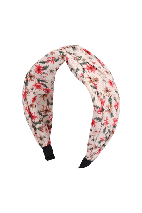 S29-1-3-HDH3252IV-KNOTTED FLORAL FABRIC COATED HEAD BAND-IVORY/6PCS (NOW $1.00 ONLY!)