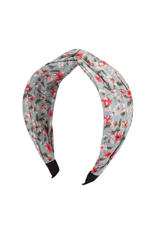 S29-1-5-HDH3252MT-KNOTTED FLORAL FABRIC COATED HEAD BAND-MINT/6PCS (NOW $1.00 ONLY!)