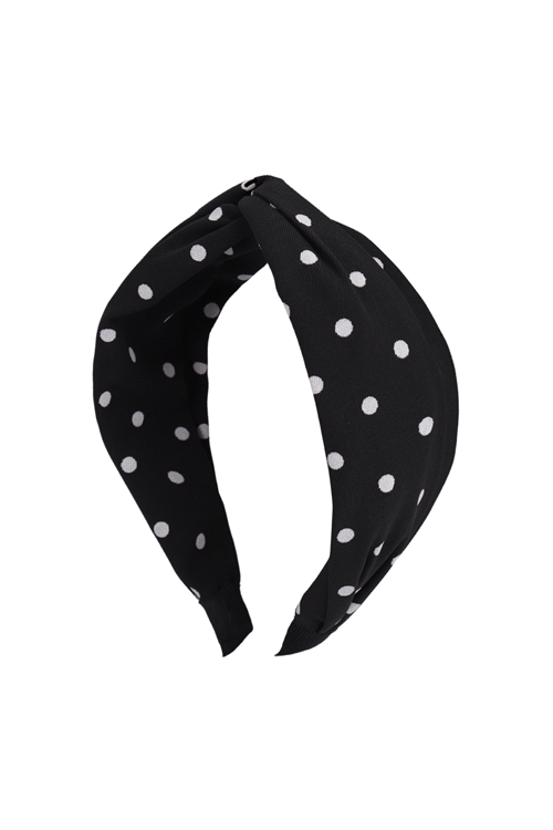 S29-3-1-HDH3253BK-KNOTTED POLKA DOTS FABRIC COATED HEAD BAND-BLACK/6PCS
