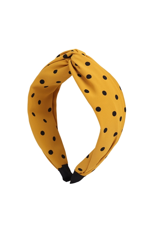 S29-1-4-HDH3253MU-KNOTTED POLKA DOTS FABRIC COATED HEAD BAND-MUSTARD/6PCS