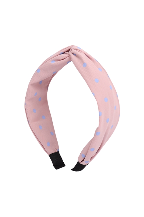 S29-2-5-HDH3253PK-KNOTTED POLKA DOTS FABRIC COATED HEAD BAND-PINK/6PCS