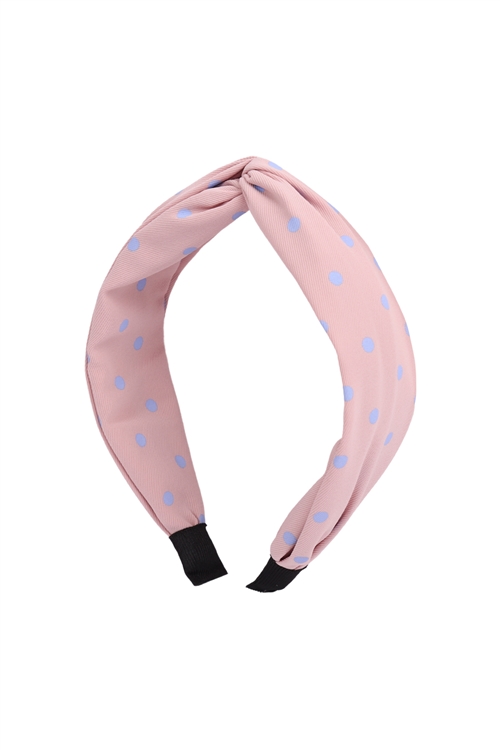 S17-6-5-HDH3253PK-KNOTTED POLKA DOTS FABRIC COATED HEAD BAND-PINK/6PCS