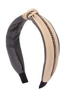 S28-8-3-HDH3260BG-KNOT WITH CHAIN ACCENT HEADBAND-BEIGE/6PCS  (NOW $ 1.25 ONLY!)
