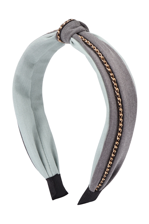 S28-8-3-HDH3260GY-KNOT WITH CHAIN ACCENT HEADBAND-GREY/6PCS  (NOW $ 1.25 ONLY!)