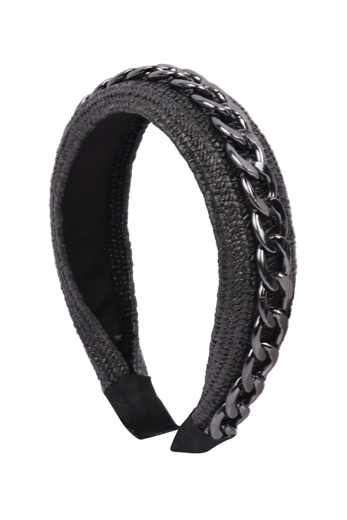 S24-7-3-HDH3264BK-CHAIN ACCENT HEAD BAND-BLACK/6PCS