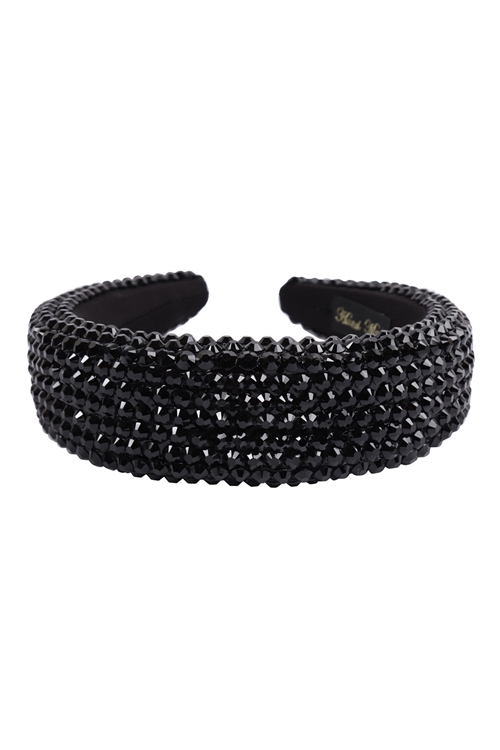 S29-1-4-HDH3297BK-RHINESTONE FABRIC COATED HEAD BAND-BLACK/6PCS