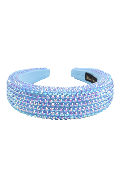 S29-2-3-HDH3297BL-RHINESTONE FABRIC COATED HEAD BAND-BLUE/6PCS