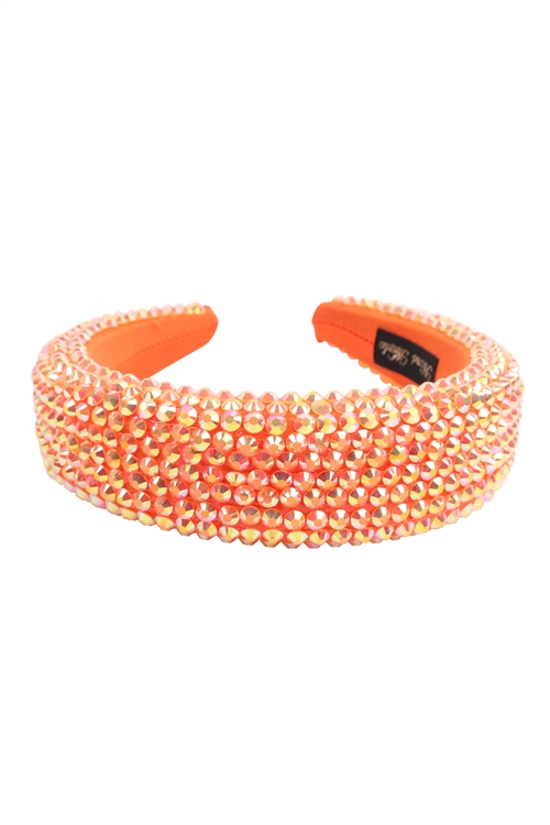 S29-2-2-HDH3297OR-RHINESTONE FABRIC COATED HEAD BAND-ORANGE/6PCS