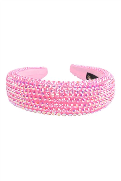 S29-2-3-HDH3297PK-RHINESTONE FABRIC COATED HEAD BAND-PINK/6PCS