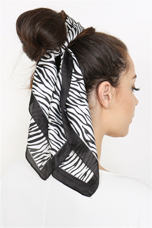 S19-9-5-HDH3390BKZ-ZEBRA PRINTED HAIR SCARF AND BANDANA - BLACK/6PCS