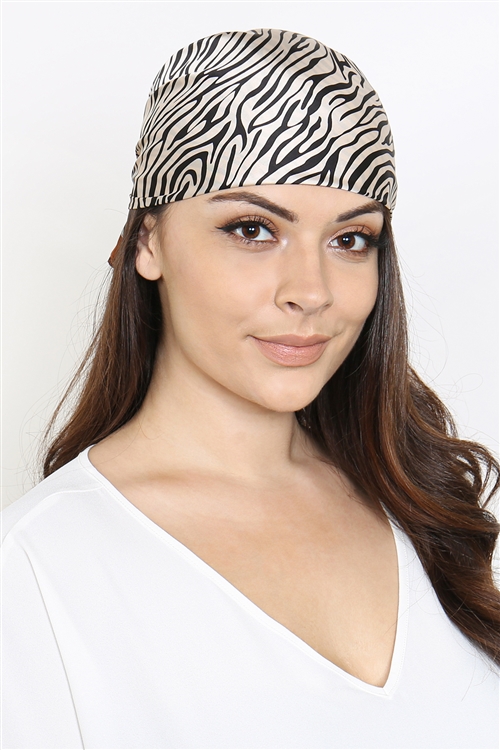 S19-9-5-HDH3390BRZ-ZEBRA PRINTED HAIR SCARF AND BANDANA - BROWN/6PCS