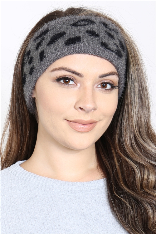 S2-7-3-HDH3430GY - LEOPARD KNIT HEADBAND - GRAY/6PCS (NOW $1.50 ONLY!)