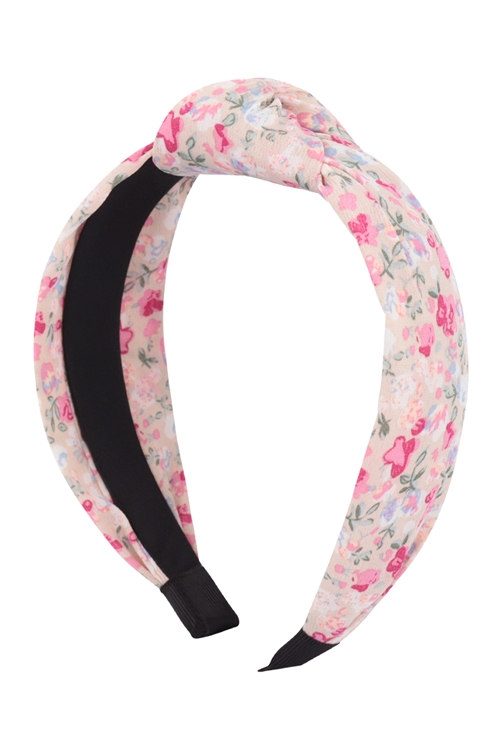 S28-2-5-HDH3705PK - FLORAL PRINT KNOTTED HEADBAND HAIR ACCESSORIES - PINK/6PCS