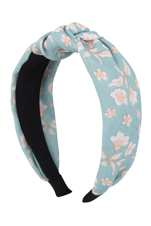 S19-2-5-HDH3706MN - FLORAL PRINT KNOTTED HEADBAND HAIR ACCESSORIES - MINT/6PCS
