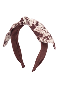 S23-2-4-HDH3782BR - BOW TIE DYE ACCENT FASHION HEAD BAND HEAD ACCESSORIES-BROWN/6PCS