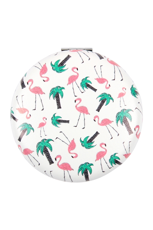 S20-7-1-HDM2360-2-FLAMINGO PRINT ROUND FLIP MIRROR/6PCS