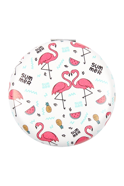 S18-9-2-HDM2360-3-FLAMINGO PRINT ROUND FLIP MIRROR/6PCS