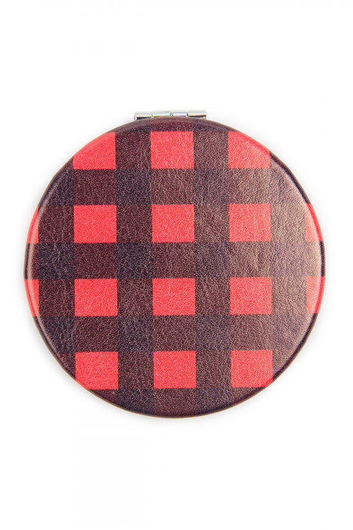 S22-10-2-HDM2583RD - PLAID PRINTED FACE MIRROR - RED/6PCS