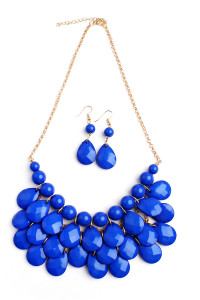 S17-5-1/S29-7-1-HDN1212SP SAPPHIRE TEARDROP BUBBLE BIB NECKLACE AND EARRING SET/6SETS