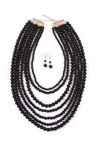 S18-11-3-HDN1365BK MULTILAYER ACRYLIC BLACK NECKLACE & EARRING SET/6SETS