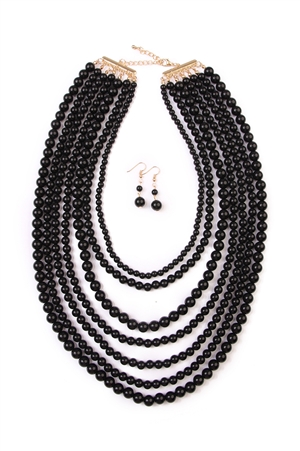 S18-11-3-HDN1365BK MULTILAYER ACRYLIC BLACK NECKLACE & EARRING SET/6SETS