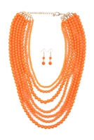S23-9-1-HDN1365CO  MULTILAYER ACRYLIC ORANGE NECKLACE & EARRING SET/6SETS