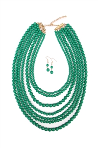 S18-11-3-HDN1365DEM MULTILAYER ACRYLIC EMERALD NECKLACE & EARRING SET/6SETS