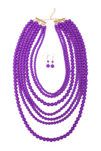 S20-9-2-HDN1365DPU DARK PURPLE MULTILAYER ACRYLIC NECKLACE AND EARRING SET/6SETS