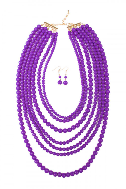 S24-3-1-HDN1365DPU DARK PURPLE MULTILAYER ACRYLIC NECKLACE AND EARRING SET/6SETS