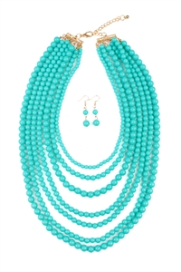 S18-11-3-HDN1365DTQ MULTILAYER ACRYLIC TURQUOISE NECKLACE & EARRING SET/6SETS