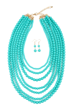 S18-11-3-HDN1365DTQ MULTILAYER ACRYLIC TURQUOISE NECKLACE & EARRING SET/6SETS