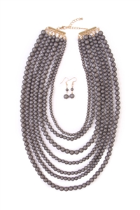 S18-12-2-HDN1365GY MULTILAYER ACRYLIC GRAY NECKLACE & EARRING SET/6SETS