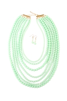 S18-11-2-HDN1365LMN MULTILAYER ACRYLIC MINT NECKLACE & EARRING SET/6SETS