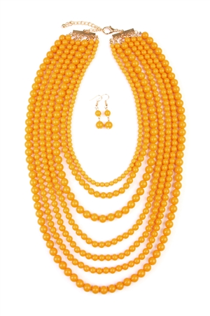 S24-3-1-HDN1365MU MULTILAYER ACRYLIC MUSTARD NECKLACE & EARRING SET/6SETS