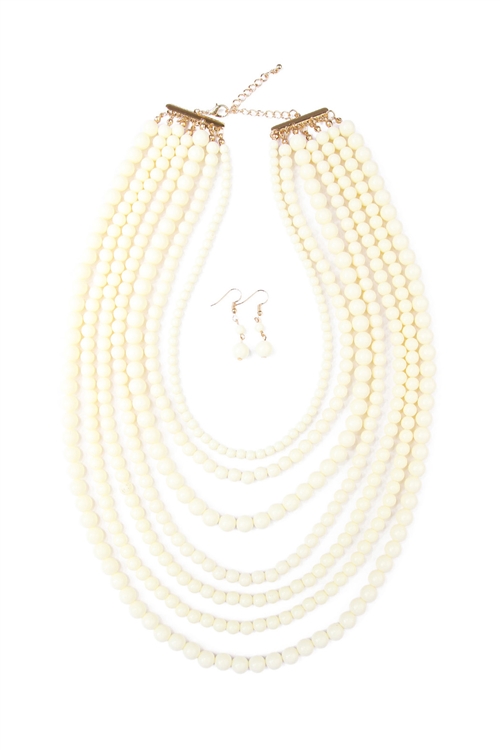 S18-12-2-HDN1365NA MULTILAYER ACRYLIC NATURAL NECKLACE & EARRING SET/6SETS