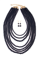 S20-9-2-HDN1365NV MULTILAYER ACRYLIC NAVY NECKLACE & EARRING SET/6SETS