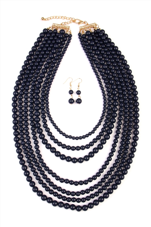 S20-9-2-HDN1365NV MULTILAYER ACRYLIC NAVY NECKLACE & EARRING SET/6SETS