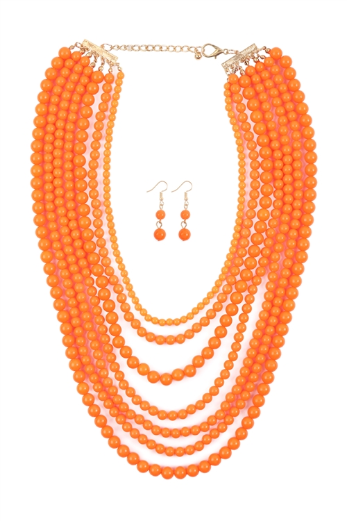 S18-11-2-HDN1365OR-MULTILAYER ACRYLIC NECKLACE & EARRING SET-ORANGE/6PCS