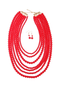S18-11-1-HDN1365RD MULTILAYER ACRYLIC RED NECKLACE & EARRING SET/6SETS