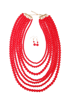 S18-11-1-HDN1365RD MULTILAYER ACRYLIC RED NECKLACE & EARRING SET/6SETS