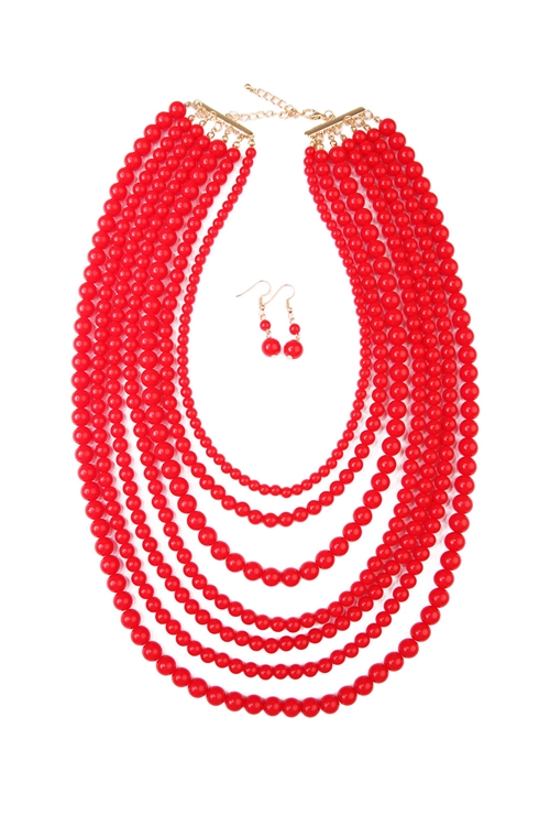 S18-11-1-HDN1365RD MULTILAYER ACRYLIC RED NECKLACE & EARRING SET/6SETS