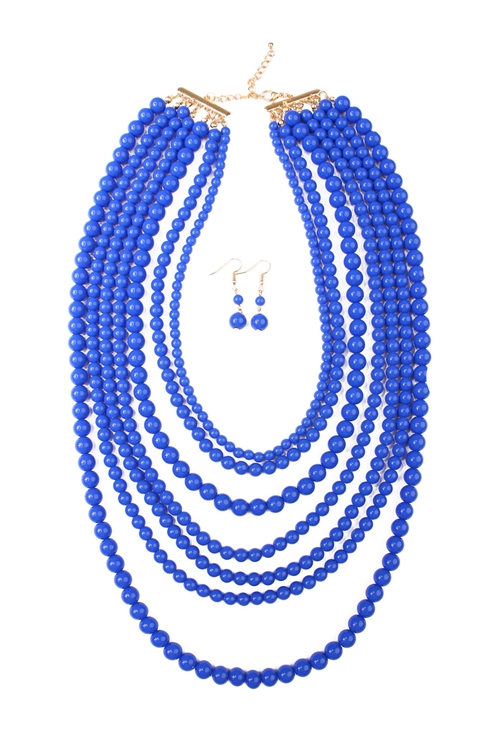 S24-8-1-HDN1365SP MULTILAYER ACRYLIC SAPPHIRE NECKLACE & EARRING SET/6SETS