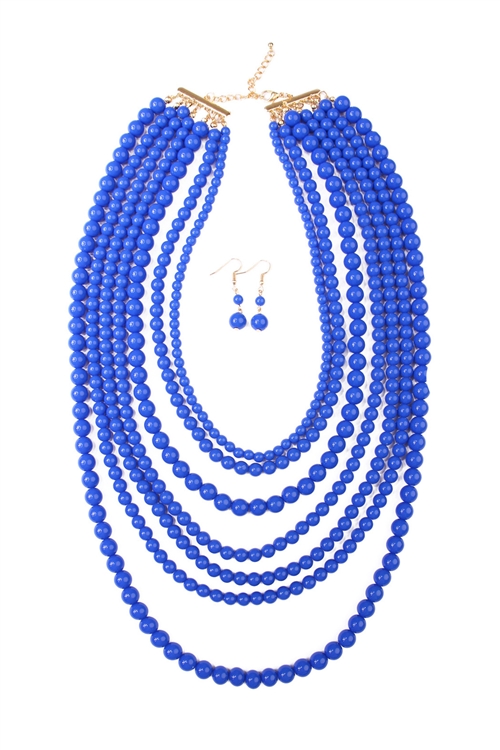 S24-3-1-HDN1365SP MULTILAYER ACRYLIC SAPPHIRE NECKLACE & EARRING SET/6SETS