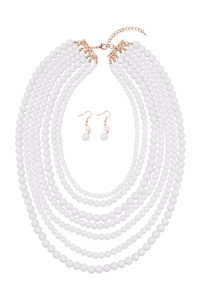 S24-7-2-HDN1365WT MULTILAYER ACRYLIC WHITE NECKLACE EARRING SET/6SETS