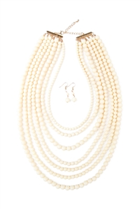 S25-6-1-HDN1365WT-1 MULTILAYER ACRYLIC WHITE-1 NECKLACE & EARRING SET/6SETS