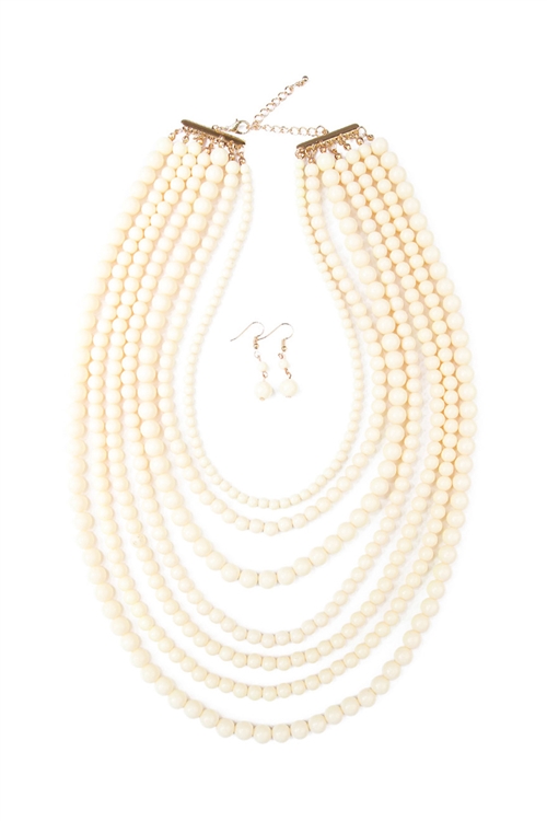 S25-6-1-HDN1365WT-1 MULTILAYER ACRYLIC WHITE-1 NECKLACE & EARRING SET/6SETS