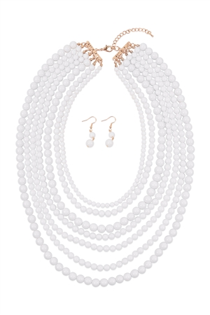S24-7-2-HDN1365WT MULTILAYER ACRYLIC WHITE NECKLACE EARRING SET/6SETS