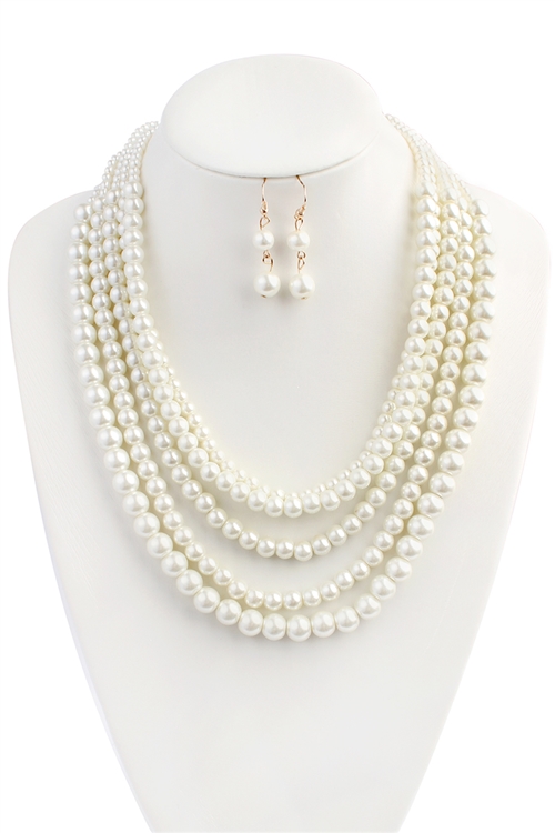 S25-8-1-HDN1442 CLASSIC PEARL LAYER NECKLACE AND EARRING SET/6SETS (NOW $2.00 ONLY!)